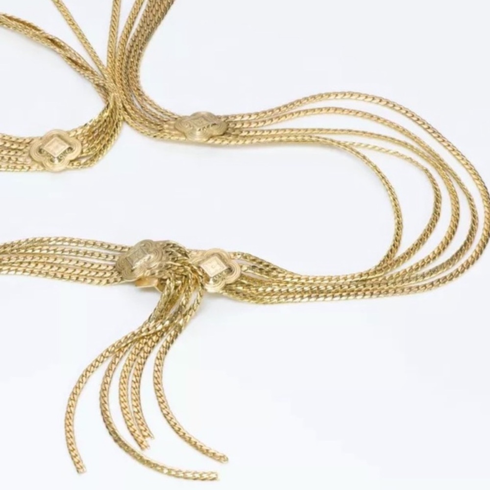 Vintage Christian Dior Gold Multi Strand Logo Medallion Curb Link Belly Chain - Picture 14 of 16